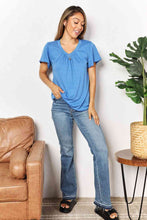 Load image into Gallery viewer, Double Take Ruched V-Neck Short Sleeve T-Shirt Ti Amo I love you