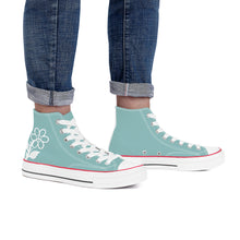 Load image into Gallery viewer, Ti Amo I love you - Exclusive Brand - Shadow Green 2 - White Daisy - High Top Canvas Shoes - White Soles