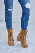 Load image into Gallery viewer, Forever Link Lace-Up Zipper Detail Block Heel Boots Ti Amo I love you