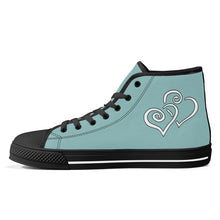 Load image into Gallery viewer, Ti Amo I love you - Exclusive Brand - Shadow Green 2 - Double White Heart High-Top Canvas Shoes - Black Soles