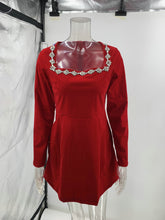 Load image into Gallery viewer, Womens Elegant Square Collar Diamond Inlaid Short Velvet Dress