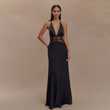 Load image into Gallery viewer, Summer Elegant Deep V Plunge Silky Satin Halter Sheer Waist Tight Sexy Dress