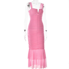 Load image into Gallery viewer, Spring Summer Suspender Stitching Tight Pleated Fishtail Dress