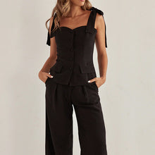 Load image into Gallery viewer, 2pc Set - Spring Summer Black Bandeau Top High Waist Wide Leg Pants