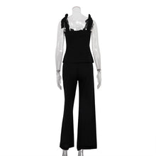 Load image into Gallery viewer, 2pc Set - Spring Summer Black Bandeau Top High Waist Wide Leg Pants