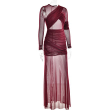 Load image into Gallery viewer, Sexy Mesh See through Maxi Long Sleeve Sexy Pleated Slim Fit Dress
