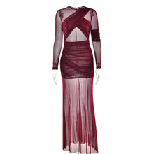Load image into Gallery viewer, Sexy Mesh See through Maxi Long Sleeve Sexy Pleated Slim Fit Dress