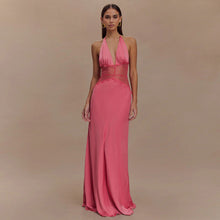 Load image into Gallery viewer, Summer Elegant Deep V Plunge Silky Satin Halter Sheer Waist Tight Sexy Dress