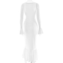 Load image into Gallery viewer, Sexy Sexy Solid Color Waist Tight Bell Sleeve Single Breasted Side Slit Dress