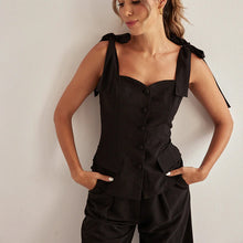 Load image into Gallery viewer, 2pc Set - Spring Summer Black Bandeau Top High Waist Wide Leg Pants