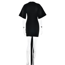 Load image into Gallery viewer, Solid Color Round Neck Sexy Waist Trimming Half Sleeve Ribbon Pleated Dress