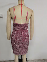 Load image into Gallery viewer, Sexy Low Cut Sequined Camouflage Tight Braces Dress