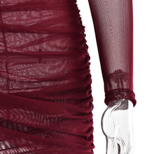 Load image into Gallery viewer, Sexy Mesh See through Maxi Long Sleeve Sexy Pleated Slim Fit Dress