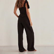 Load image into Gallery viewer, 2pc Set - Spring Summer Black Bandeau Top High Waist Wide Leg Pants