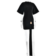 Load image into Gallery viewer, Solid Color Round Neck Sexy Waist Trimming Half Sleeve Ribbon Pleated Dress