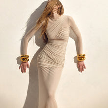 Load image into Gallery viewer, Sexy Mesh See through Maxi Long Sleeve Sexy Pleated Slim Fit Dress