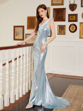 Load image into Gallery viewer, Solid Color V Neck Slimming Fishtail Small Trailing Elegant Slim Long Cocktail Evening Dress