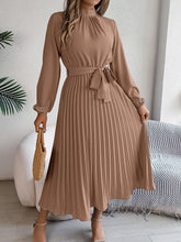 Load image into Gallery viewer, Womens Autumn Winter Elegant Stand Collar Long Sleeve Cinched Pleated Maxi Dress Small Dress