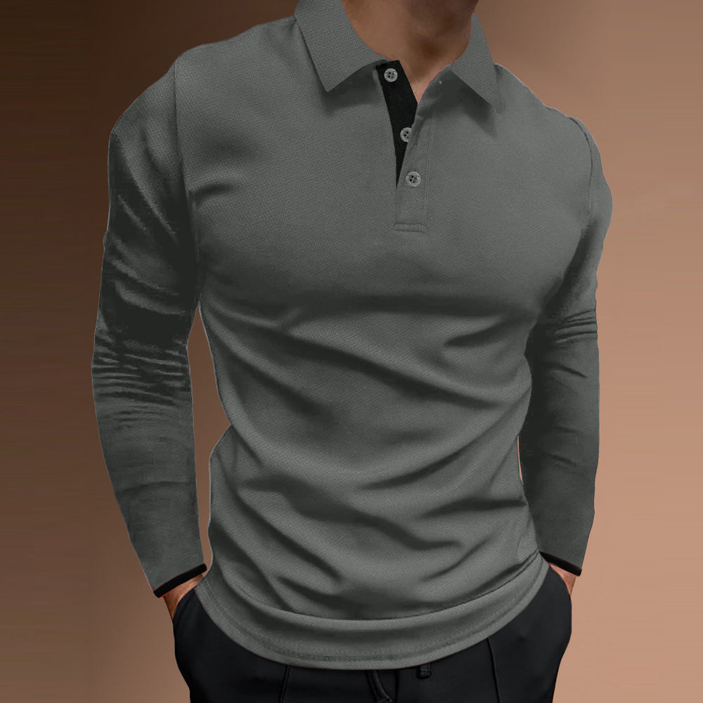 Mens Casual Sports Fitness Stand Collar Stretch Vertical Bar Long Sleeve Shirt