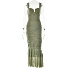 Load image into Gallery viewer, Spring Summer Suspender Stitching Tight Pleated Fishtail Dress
