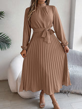 Load image into Gallery viewer, Womens Autumn Winter Elegant Stand Collar Long Sleeve Cinched Pleated Maxi Dress Small Dress