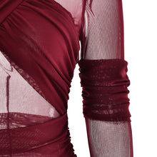 Load image into Gallery viewer, Sexy Mesh See through Maxi Long Sleeve Sexy Pleated Slim Fit Dress