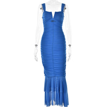 Load image into Gallery viewer, Spring Summer Suspender Stitching Tight Pleated Fishtail Dress
