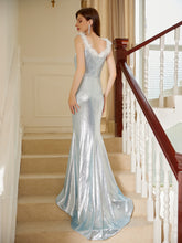 Load image into Gallery viewer, Solid Color V Neck Slimming Fishtail Small Trailing Elegant Slim Long Cocktail Evening Dress