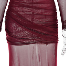 Load image into Gallery viewer, Sexy Mesh See through Maxi Long Sleeve Sexy Pleated Slim Fit Dress