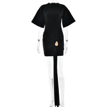 Load image into Gallery viewer, Solid Color Round Neck Sexy Waist Trimming Half Sleeve Ribbon Pleated Dress