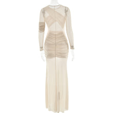 Load image into Gallery viewer, Sexy Mesh See through Maxi Long Sleeve Sexy Pleated Slim Fit Dress