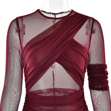 Load image into Gallery viewer, Sexy Mesh See through Maxi Long Sleeve Sexy Pleated Slim Fit Dress