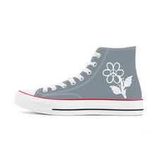 Load image into Gallery viewer, Ti Amo I love you - Exclusive Brand - Regent Grey - White Daisy - High Top Canvas Shoes - White  Soles