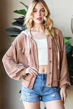 Load image into Gallery viewer, Reborn J Button Up Drawstring Striped Hooded Jacket Ti Amo I love you