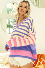 Load image into Gallery viewer, BiBi Striped Color Block  Hooded Knit Top