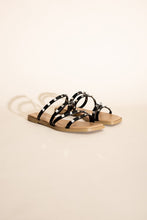 Load image into Gallery viewer, Temira - Black - Strappy - Open Toed - Studded Flat Square Slides