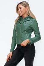 Load image into Gallery viewer, Snobbish Faux Leather Zip Up Drawstring Hooded Jacket