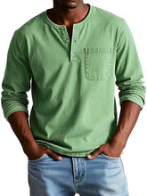 Load image into Gallery viewer, Mens V-neck Long-sleeved With Button Casual Solid Color Pullover Top
