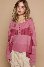 Load image into Gallery viewer, POL Half Button Color Block Drop Shoulder Knit Top