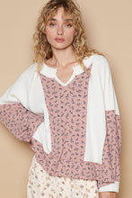 Load image into Gallery viewer, POL Waffle Knit Floral Notched Long Sleeve Top