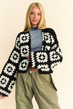 Load image into Gallery viewer, Davi & Dani Full Size Two Tone Flower Square Crochet Open Front Cardigan