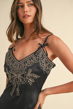 Load image into Gallery viewer, Mable Embroidered Cami Satin Midi Slit Dress