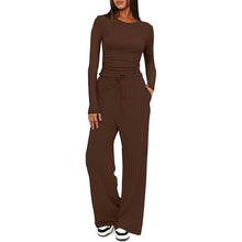 Load image into Gallery viewer, 2 pc Set - Women's Suit Autumn / Winter -Long Sleeve Top + High Waisted Wide Leg Pants - Solid Color Sportswear Casual Suit