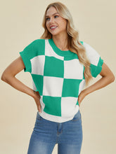 Load image into Gallery viewer, Double Take Full Size Checkered Round Neck Short Sleeve Sweater