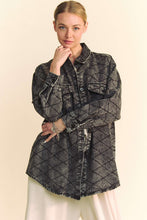 Load image into Gallery viewer, Davi & Dani Curved Hem Diamond Quilted Button Up Denim Shacket