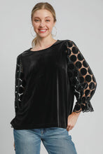 Load image into Gallery viewer, Umgee Polka Dot Lace Long Sleeve Round Neck Blouse