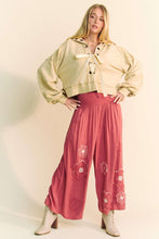 Load image into Gallery viewer, Davi & Dani Smocked Waist Flower Patch Wide Leg Pants