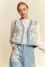 Load image into Gallery viewer, Davi & Dani Lace Patch Open Front Denim Vest