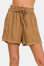 Load image into Gallery viewer, Zenana Washed Linen Frayed Hem Drawstring Shorts