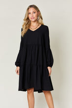Load image into Gallery viewer, Double Take Full Size V-Neck Balloon Sleeve Tiered Dress